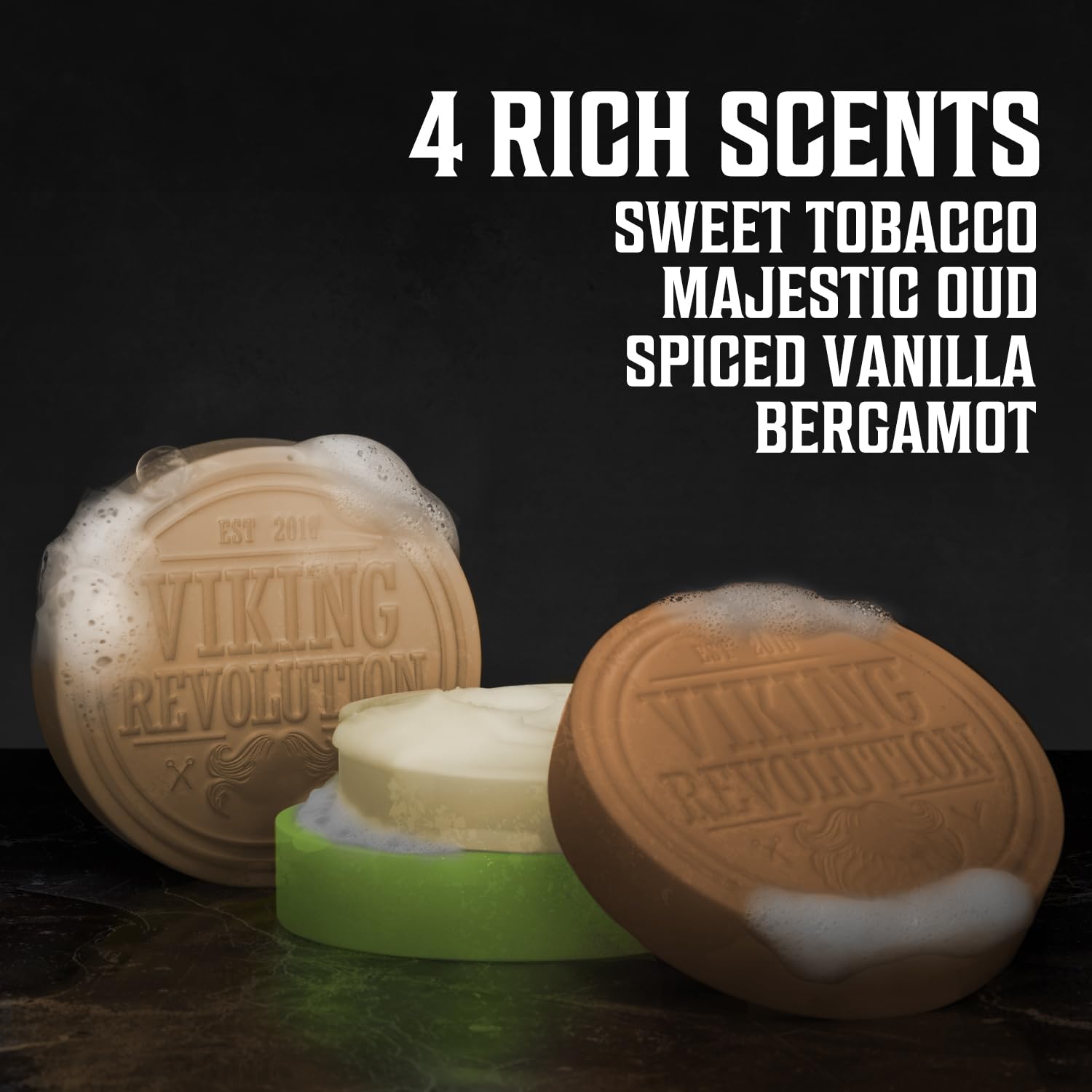 Viking Revolution Sweet Tobacco shaving soap puck with warm aroma for a smooth shave.