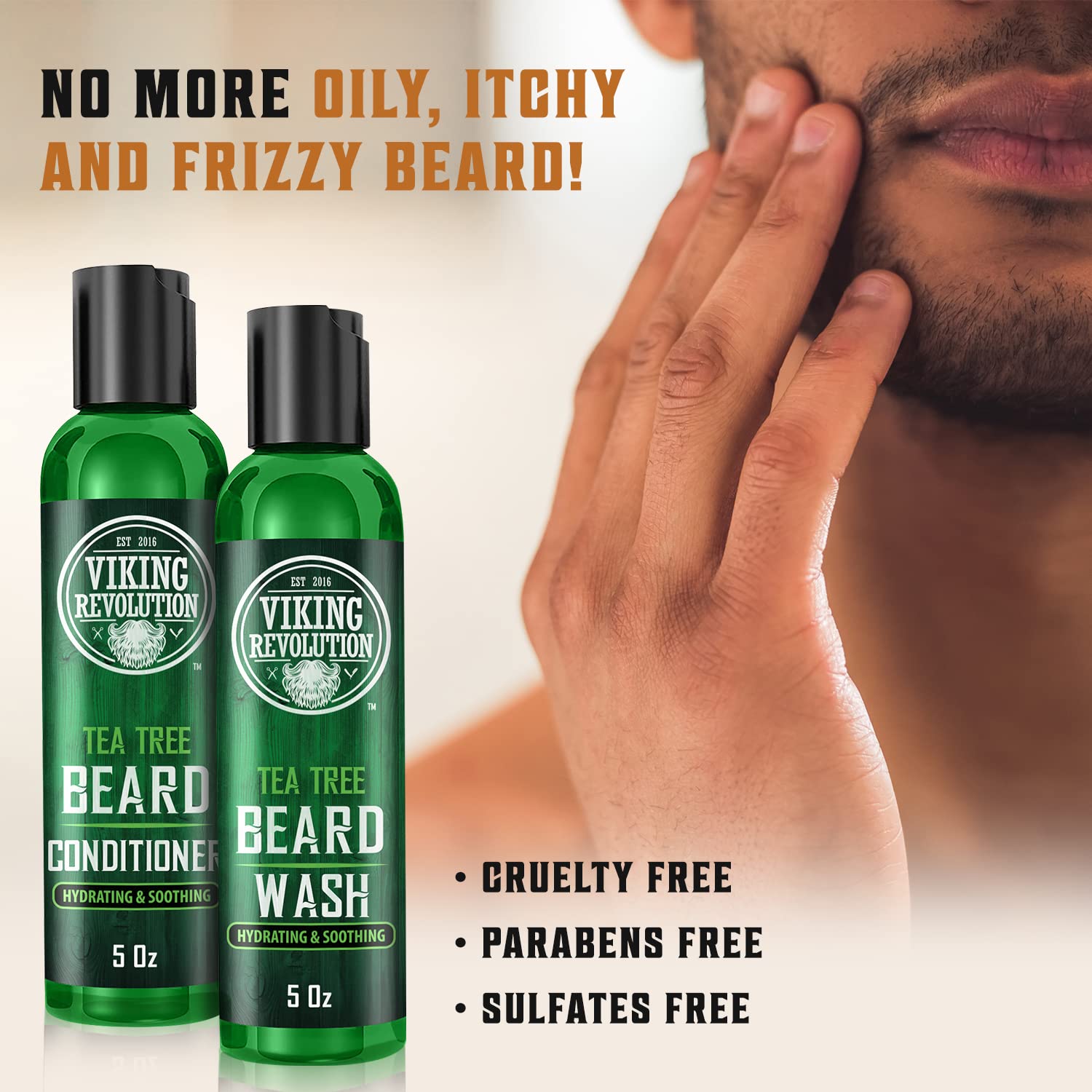 Viking Revolution Tea Tree Beard Conditioner bottle provides conditioning for softer, more manageable beard.