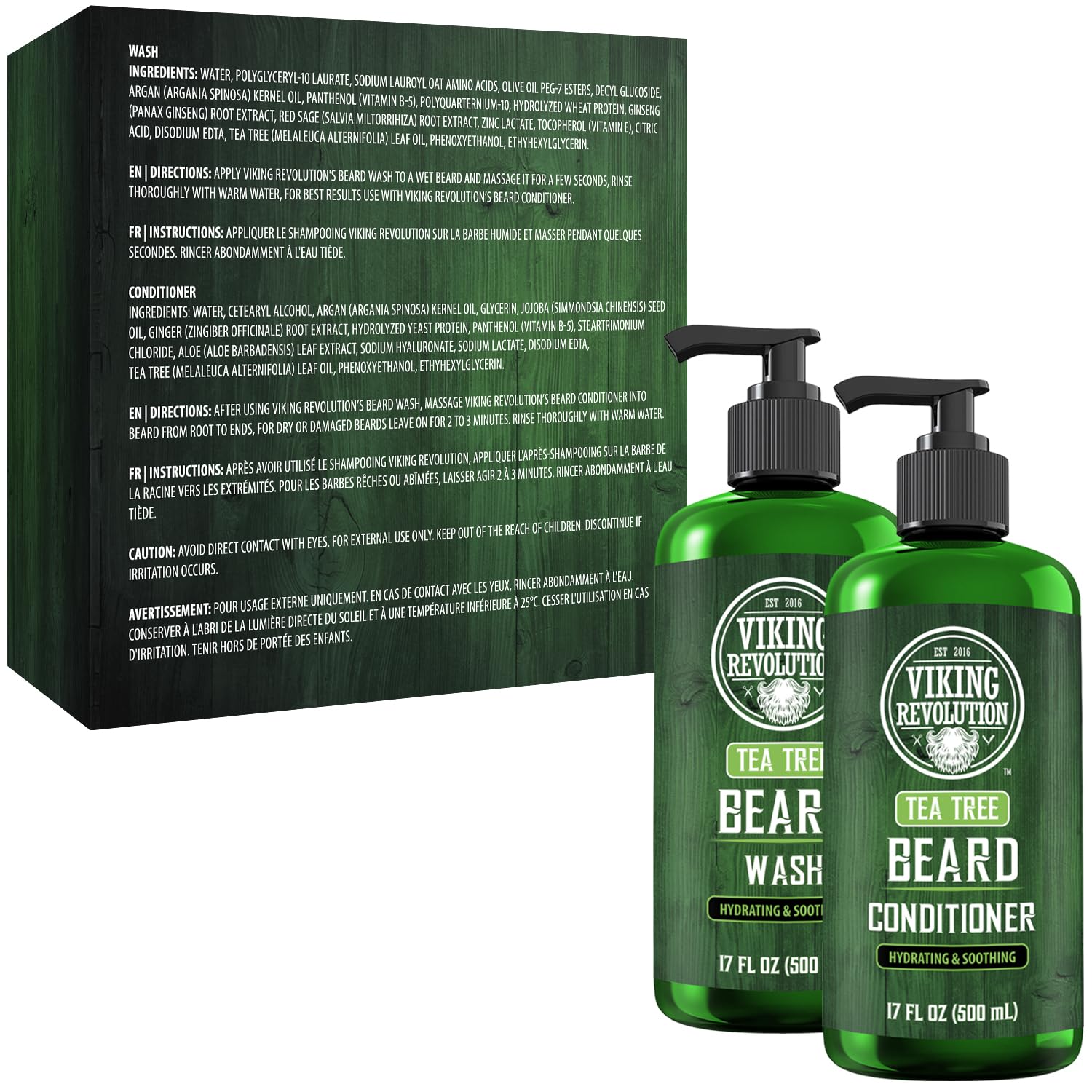 Tea tree oil imagery suggesting dandruff control for beards and skin.