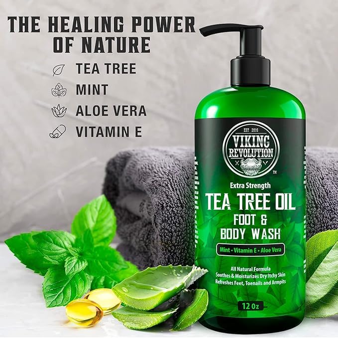 Viking Revolution Tea Tree Oil Body Wash natural ingredients for gentle care.