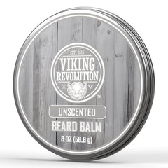 Viking Revolution unscented beard balm jar for easy styling and conditioning.