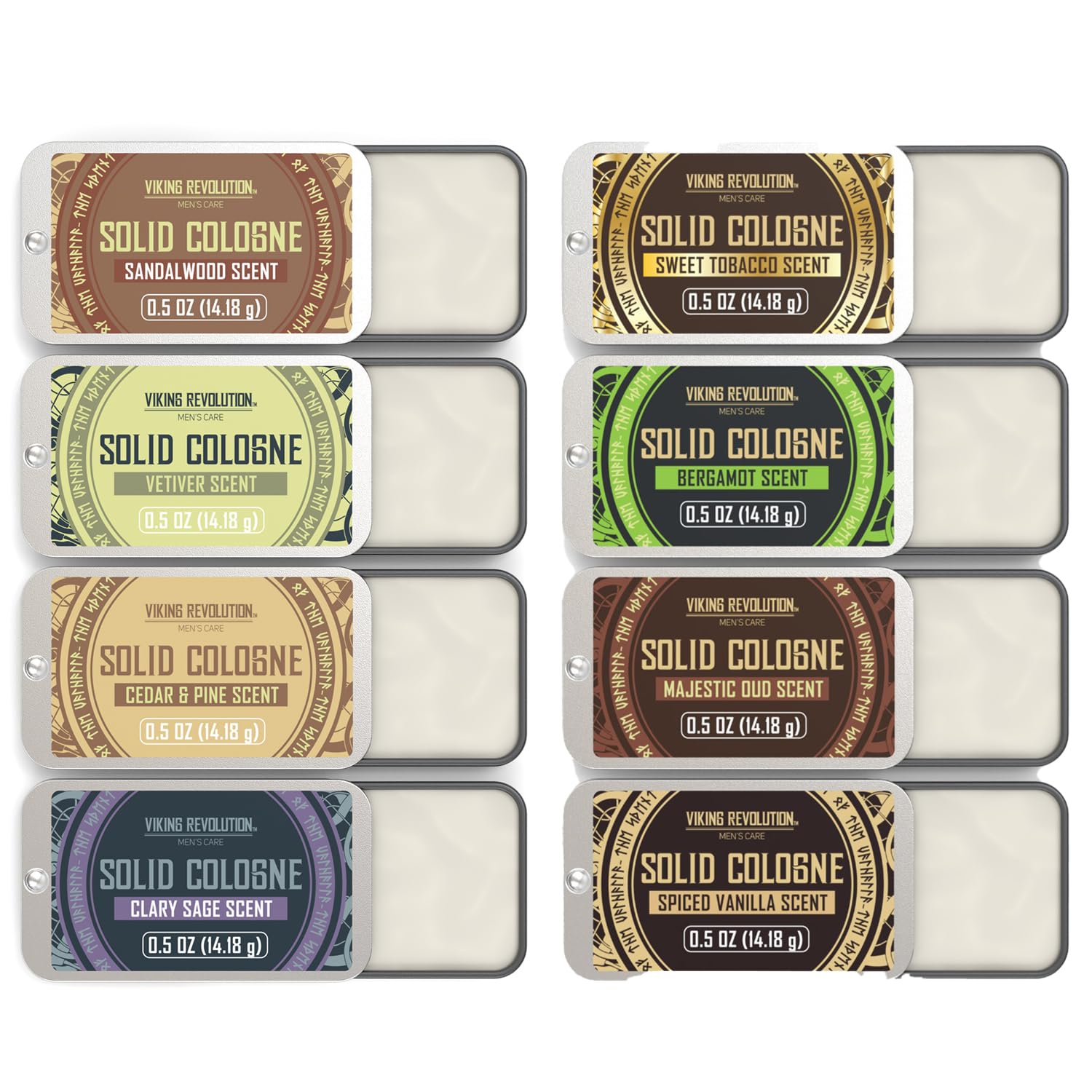 Viking Revolution vetiver solid cologne, earthy and versatile for daily wear.
