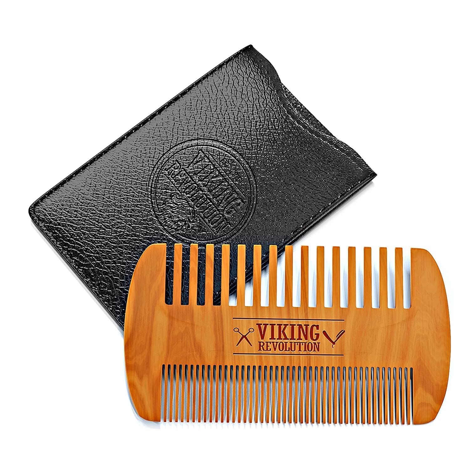 Viking Revolution wooden beard comb with dual teeth for gentle detangling
