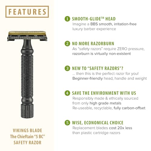 Chieftain 5 BC platinum-coated blades for smoother shaving.