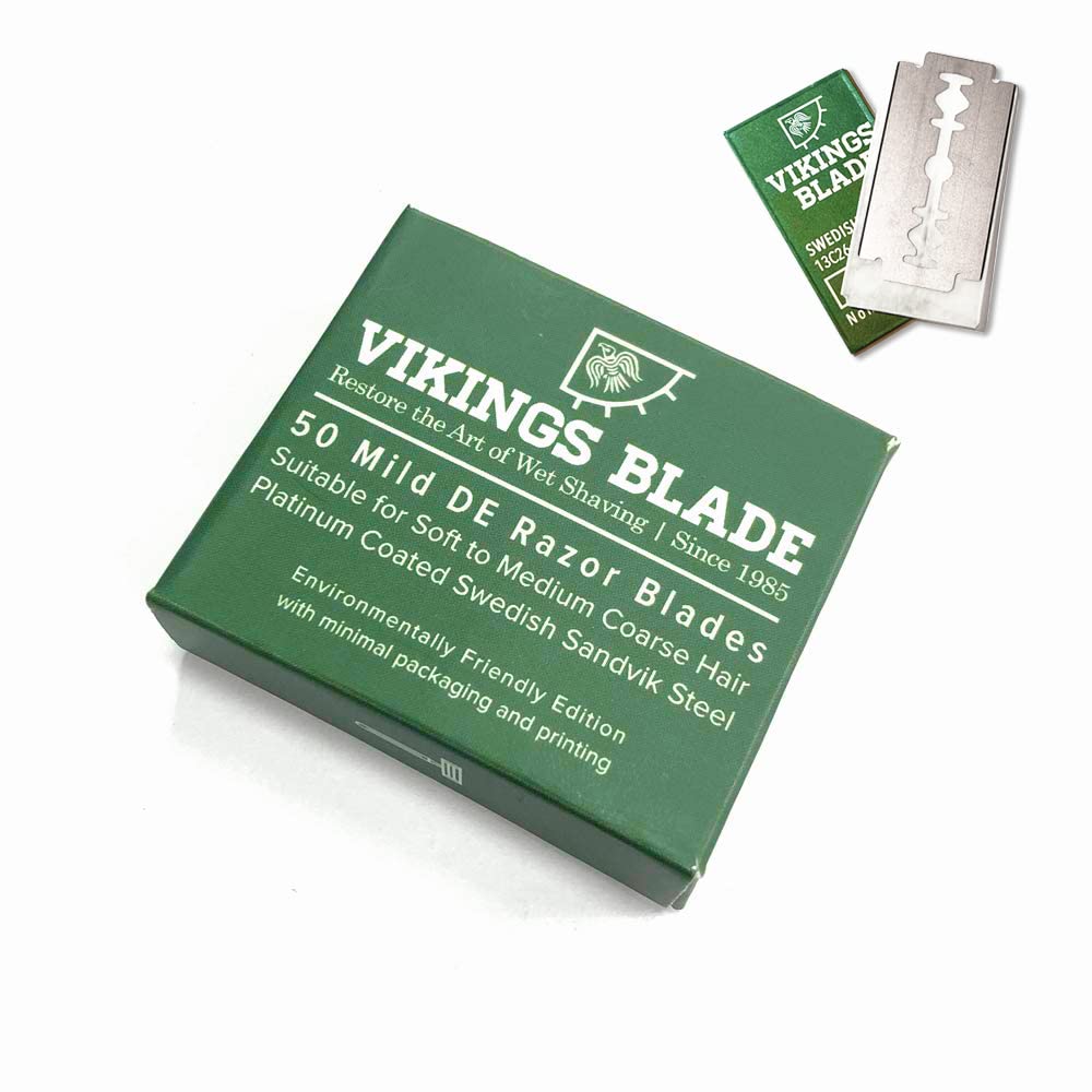 Vikings Blade packaging box shows 50 blades for easy restocking.