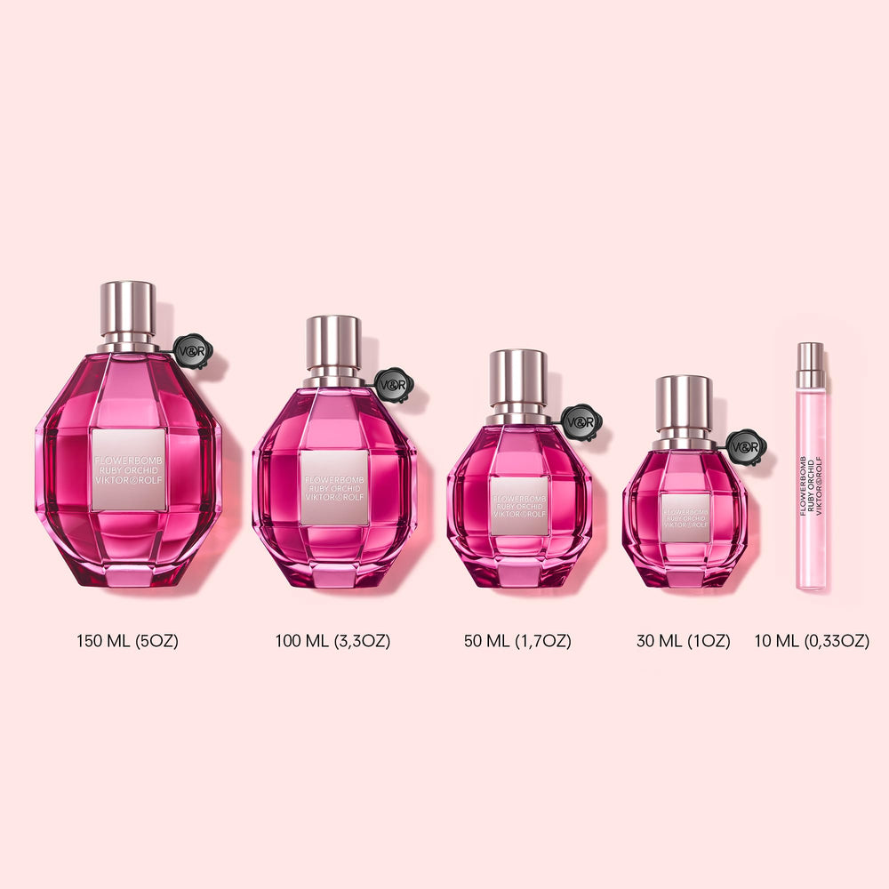 Viktor & Rolf Flowerbomb Ruby Orchid logo reinforces luxury branding.