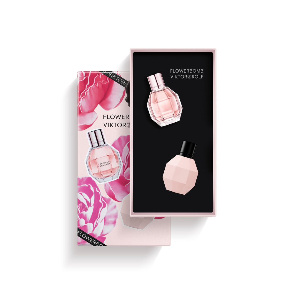 Viktor&Rolf Flowerbomb vanity shot with florals and elegant presentation