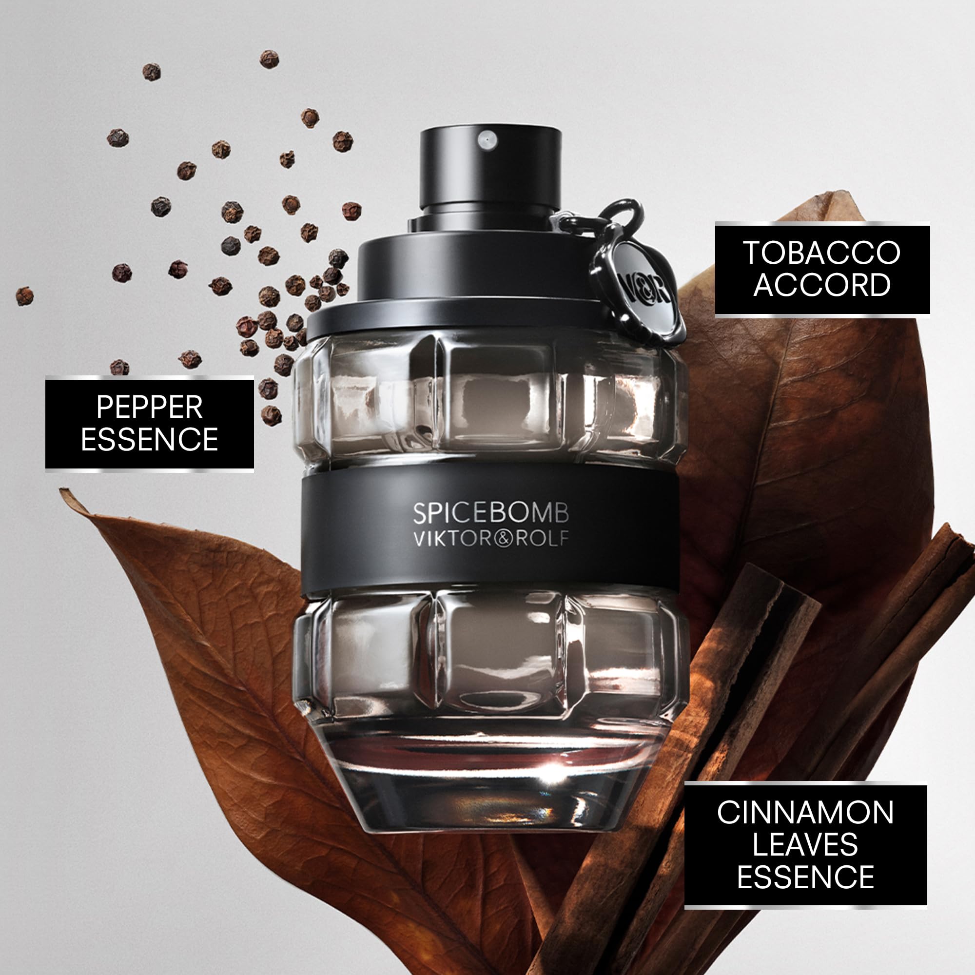 Viktor&Rolf Spicebomb bottle cap detail signaling a bold, masculine fragrance choice.