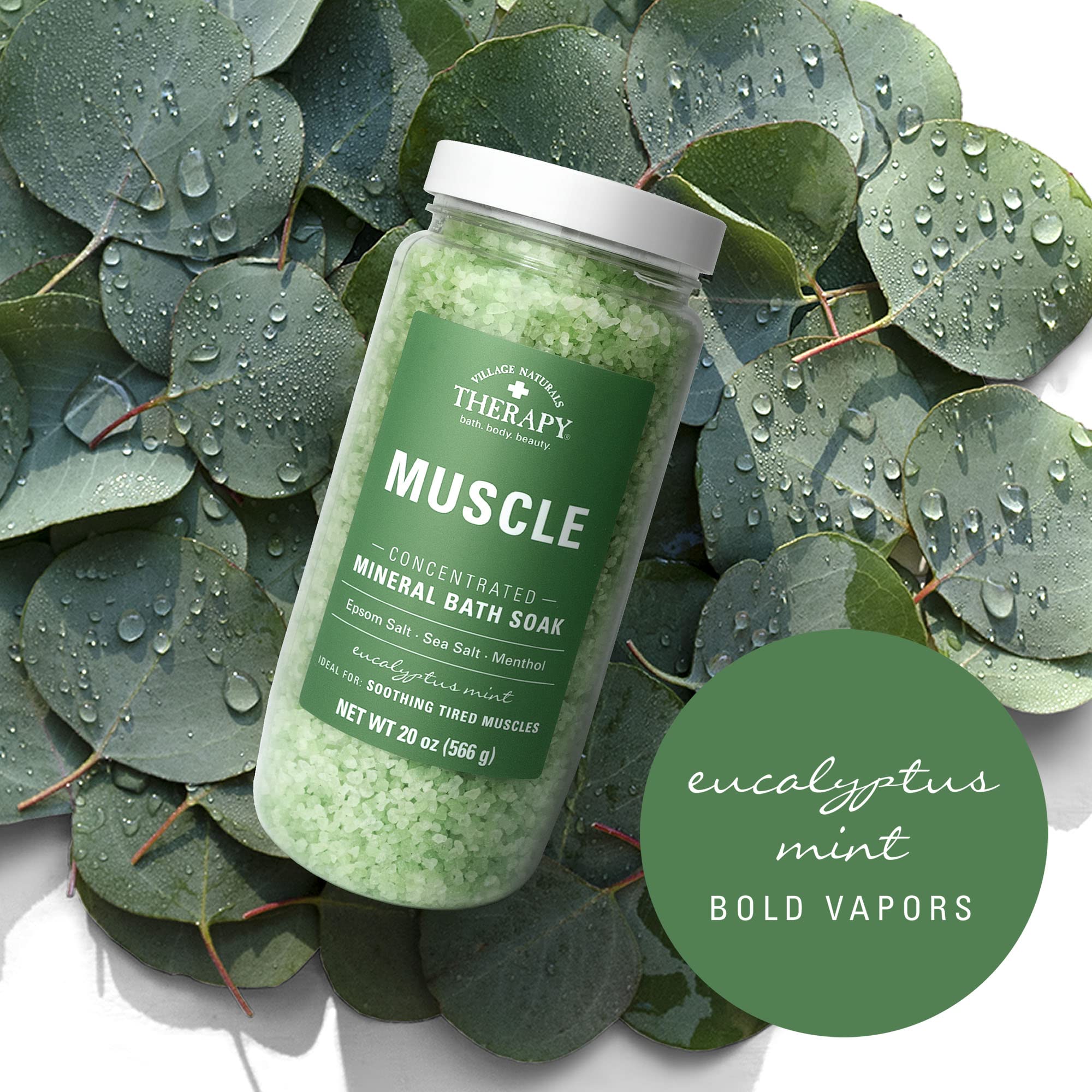 Village Naturals Therapy Muscle Bath Soak four-pack shown budget-friendly relief option