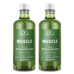 Village Naturals Therapy botella verde con aceite de baño espumoso para músculos