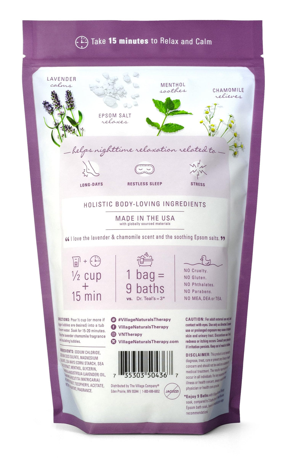 Village Naturals Therapy Botella Lavanda: aroma calmante para la relajación nocturna.