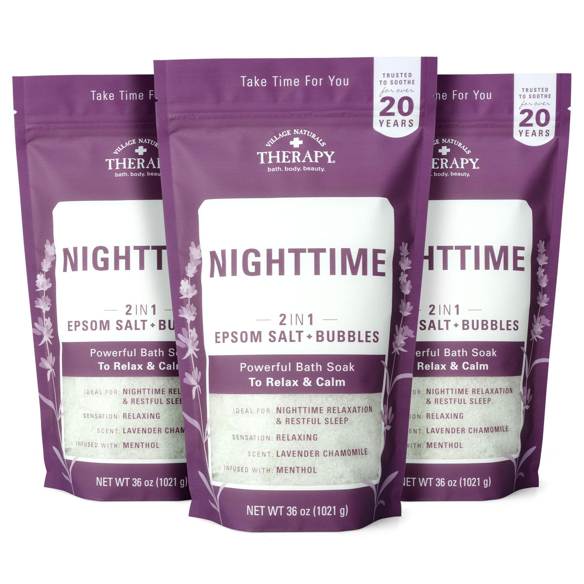 Village Naturals Therapy Noche: espuma abundante para un baño relajante.