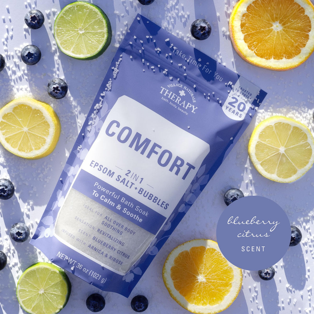 Village Naturals Therapy Comfort Foaming Bath Soak con Aceite de Linaza para cuidado de la piel
