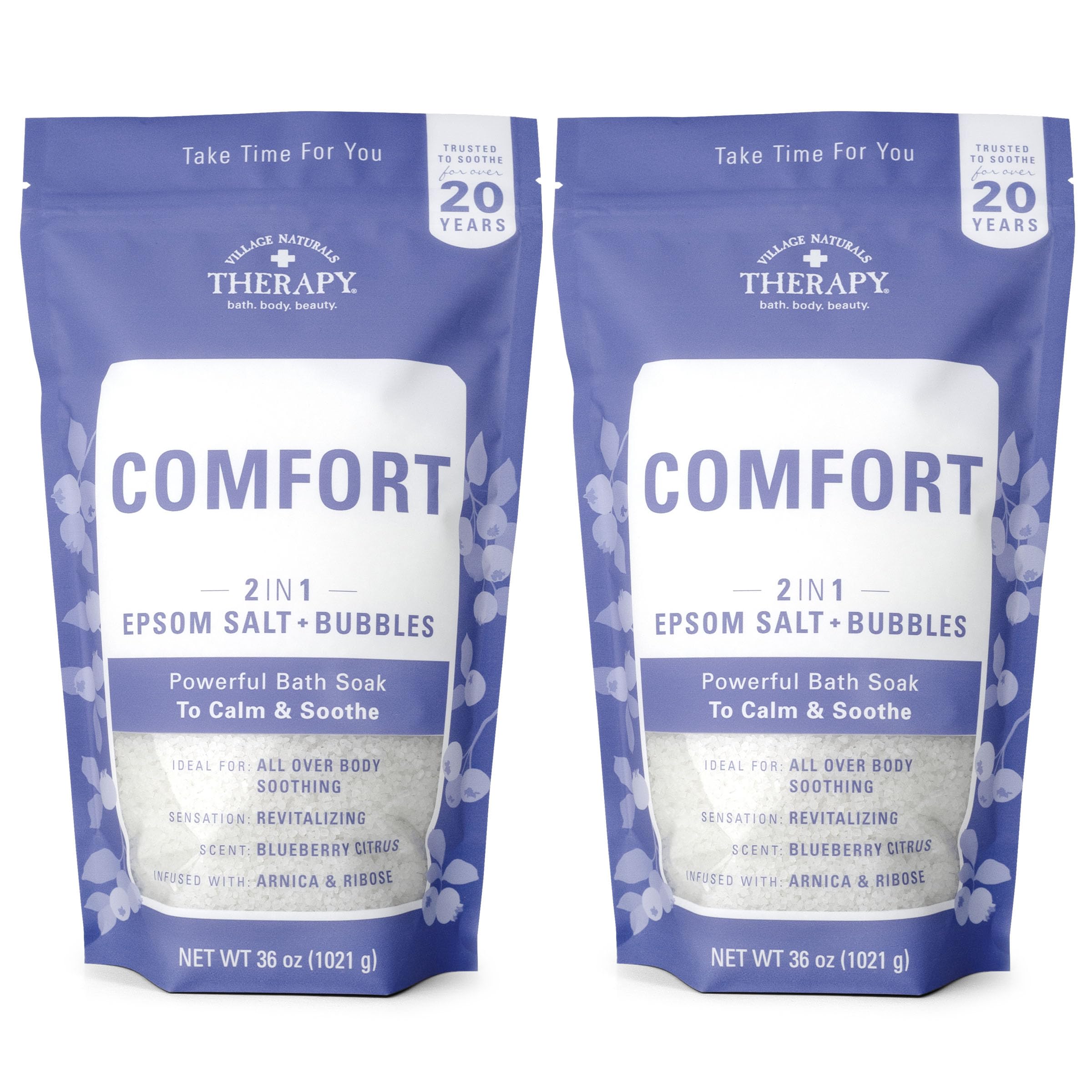 Village Naturals Therapy Comfort Foaming Bath Soak con aroma arándano cítrico para relajar el cuerpo