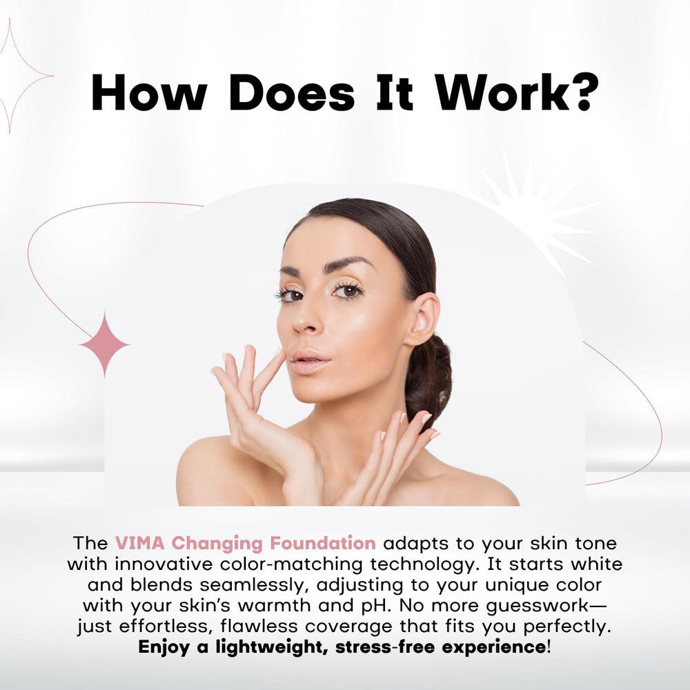 SPF 30 sun protection label on Vima foundation for daily use.