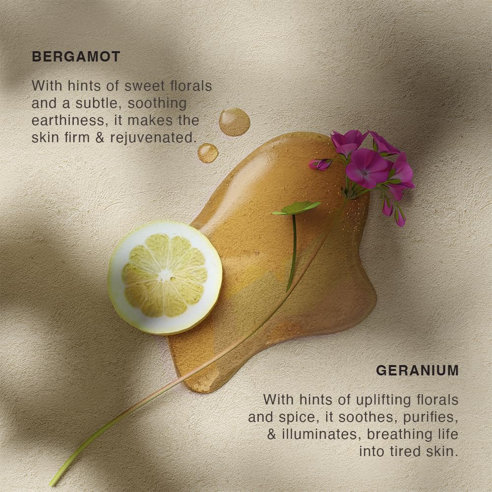 Bergamota y geranio con fruta del dragón y algas para piel suave.