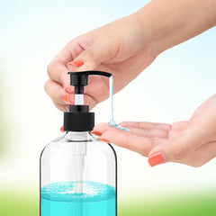 Vioetry clear BPA-free bottles with 16oz capacity for shampoos and lotions.