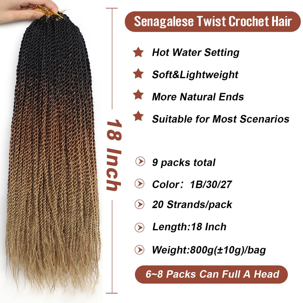 VIOLET Senegalese twist crochet hair 18 inch ready for ponytail or bun.