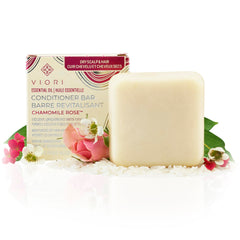 Acondicionador Viori en barra con manzanilla-rosa para cabello suave.