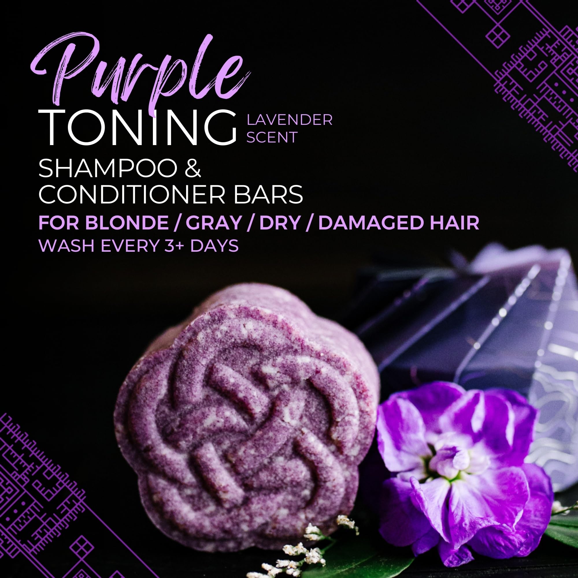 Envase ecoamigable de Barra Viori morado para cabello sostenible