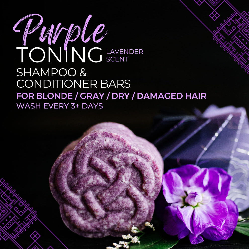 Envase ecoamigable de Barra Viori morado para cabello sostenible