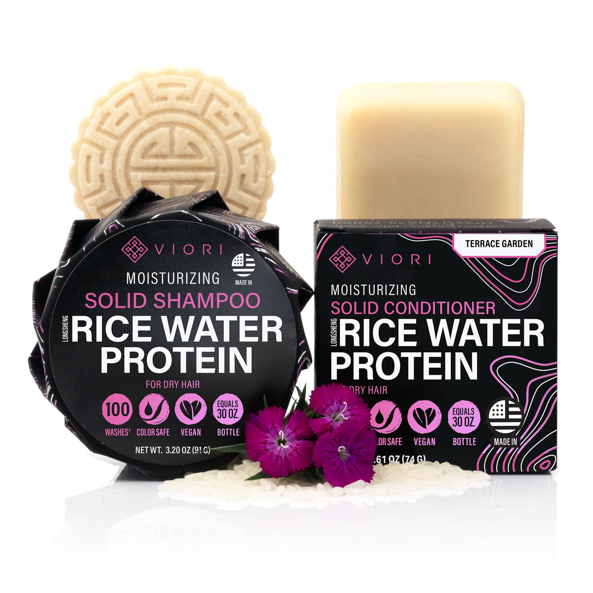Viori champú barra con agua de arroz para cabello suave y limpio