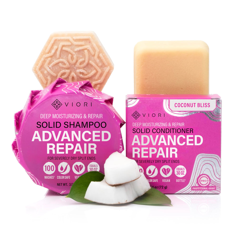 Viori Coconut Advanced Repair Shampoo bar close-up showing rich lather for nourishment