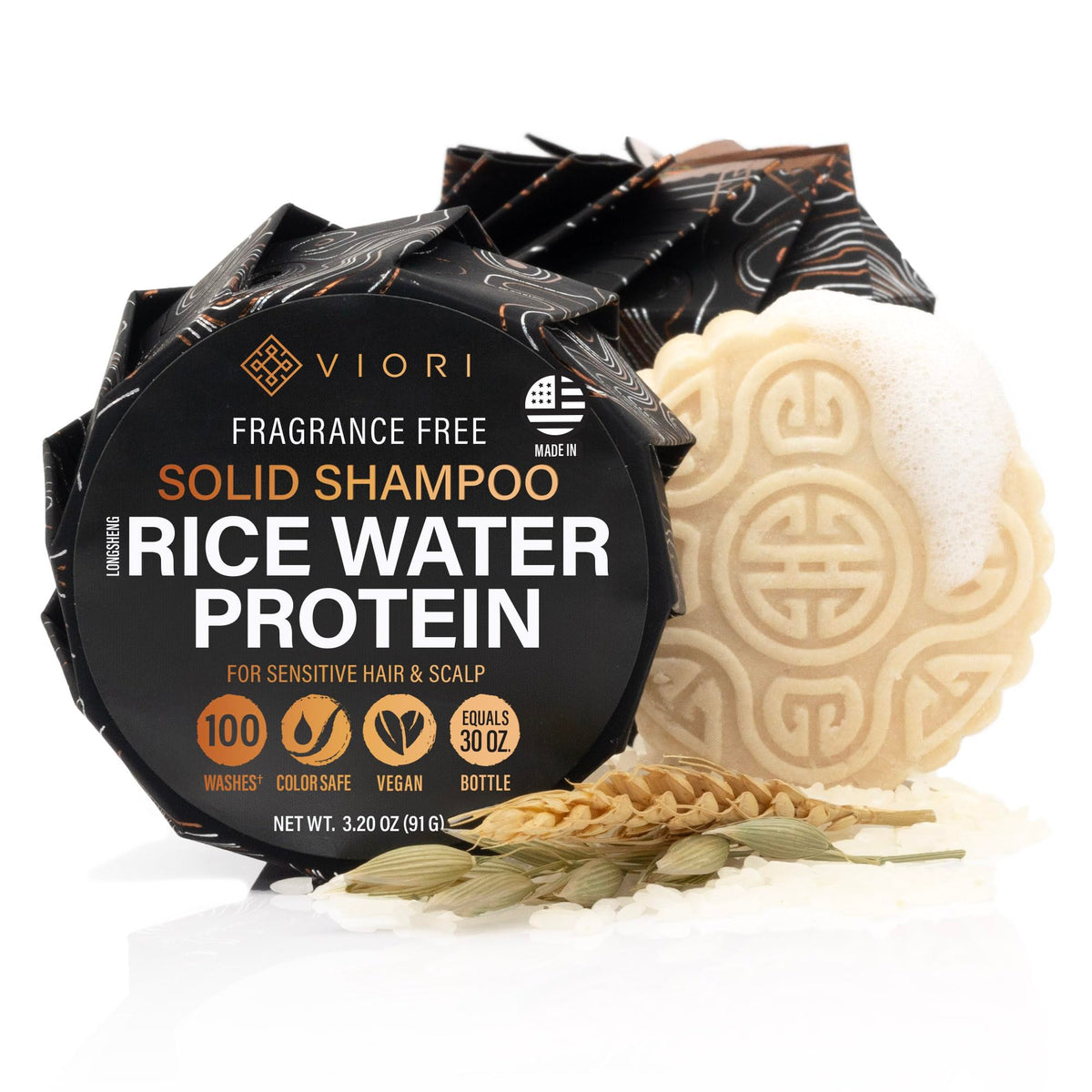 Viori Native Essence Shampoo Bar en presentación práctica sin frascos, ideal para viajes.