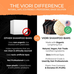 Viori Rice Water Conditioner Bar close-up highlights rich moisture and frizz control