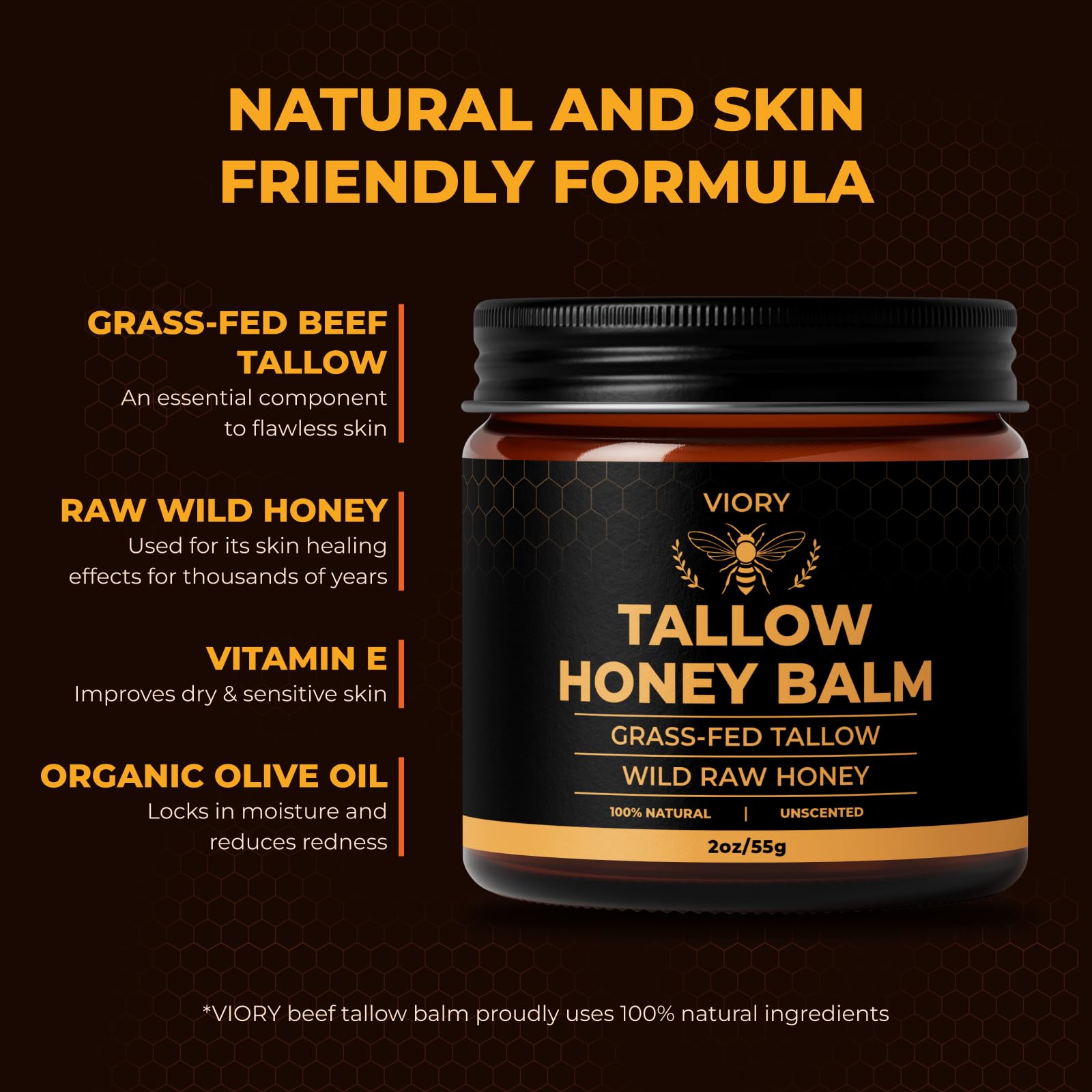 VIORY balm texture swirl showing unscented formula ideal for sensitive skin.