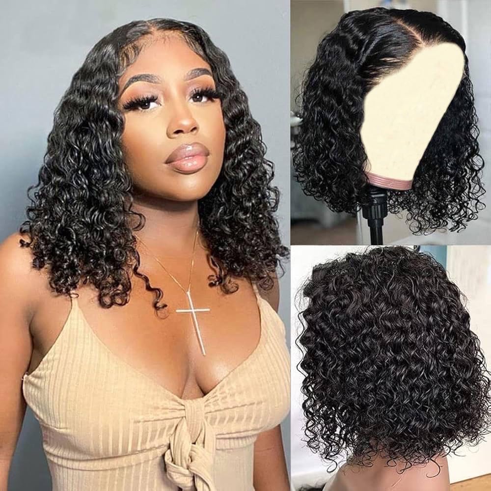 virginess Wear and Go glueless wig deep wave bob close-up showing natural pre-plucked knots