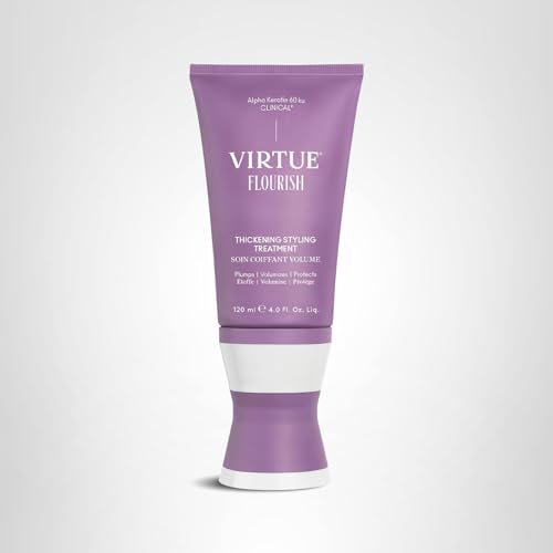 Virtue Flourish before-after comparison showing fuller, thicker-looking hair.