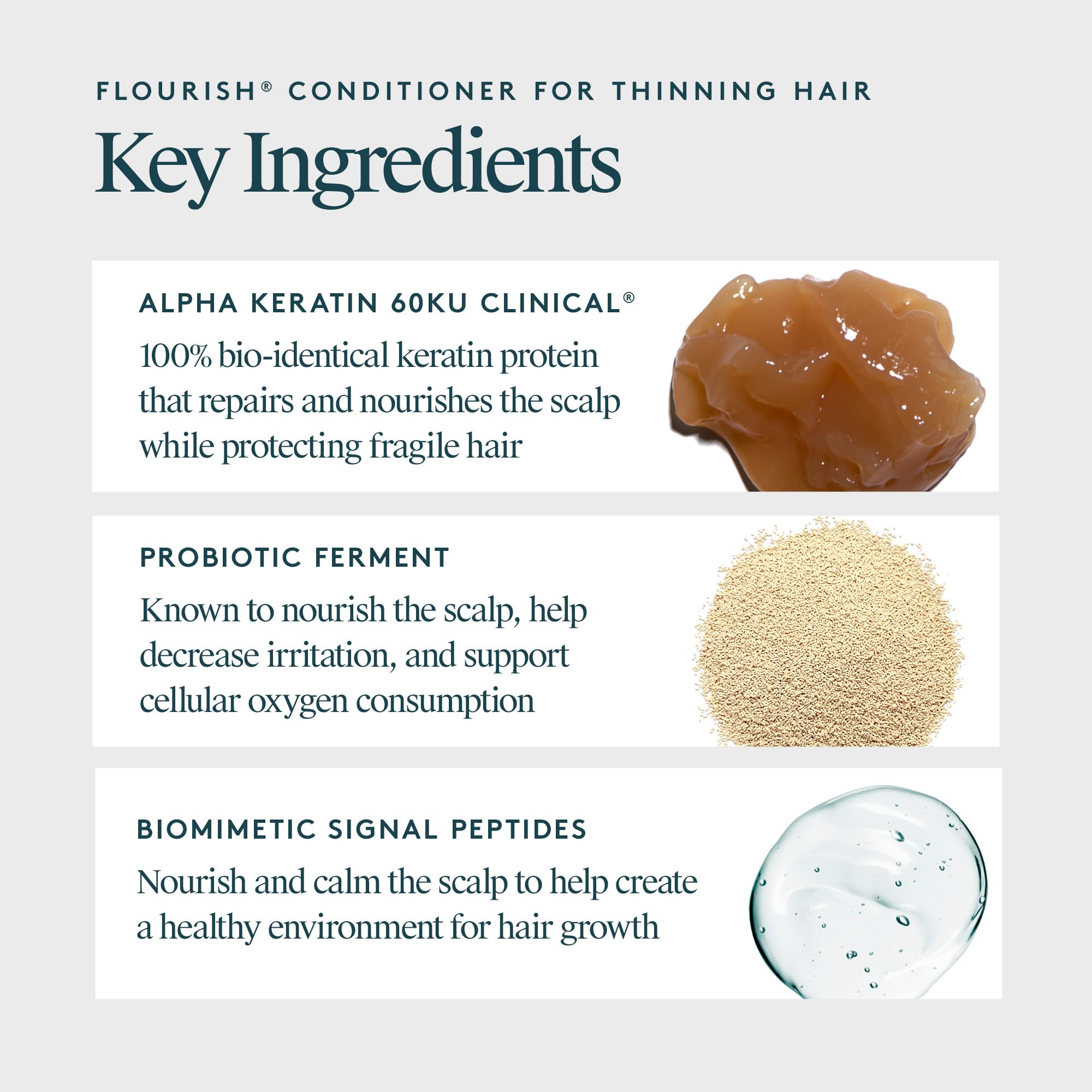 Pour into hand with Virtue Flourish Conditioner for gentle thinning-hair care.