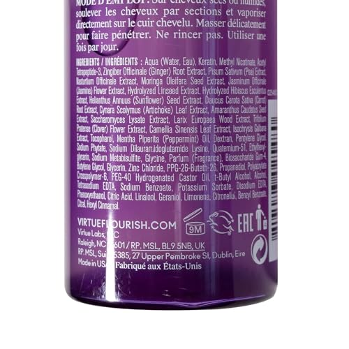 Virtue Flourish Density Booster bottle close-up highlighting vegan formula.