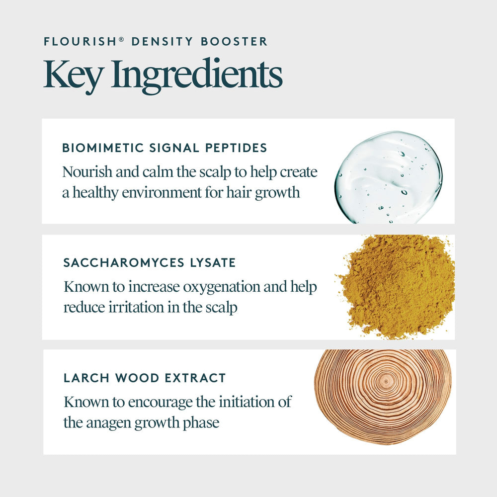Virtue Flourish Density Booster silicone-free formula for clean feel.