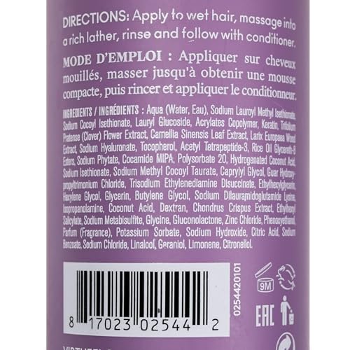 Lather forms from Virtue Flourish Shampoo for gentle detangling.