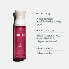 VIRTUE Frizz Block spray nozzle mid-use for even application.