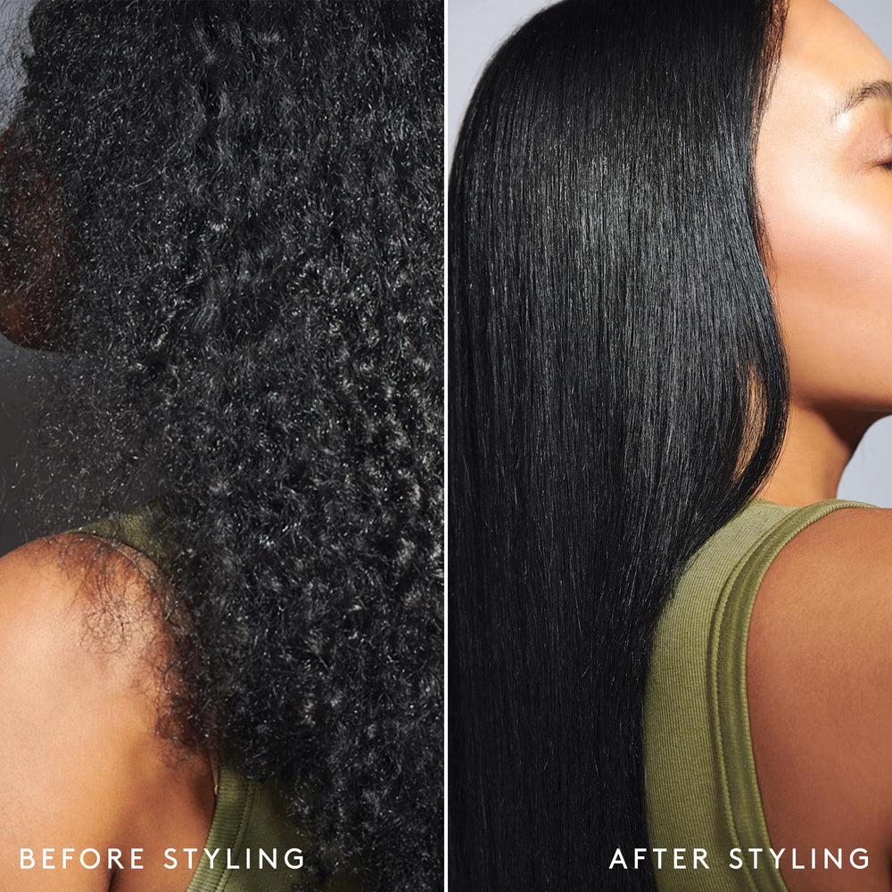 VIRTUE Frizz Block smoothing spray is silicone-free for weightless styling.