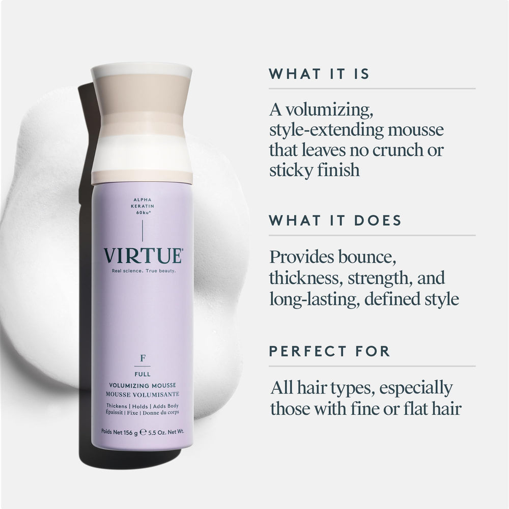 Close-up of airy Virtue mousse foam ready to add volume.