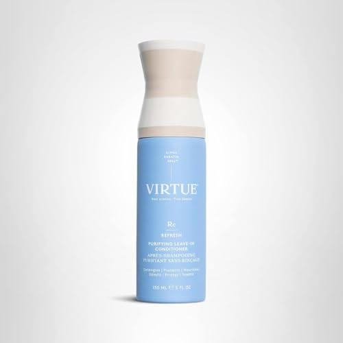 Virtue Purifying Leave-In Hair Conditioner Spray packaging highlights cruelty-free positioning.