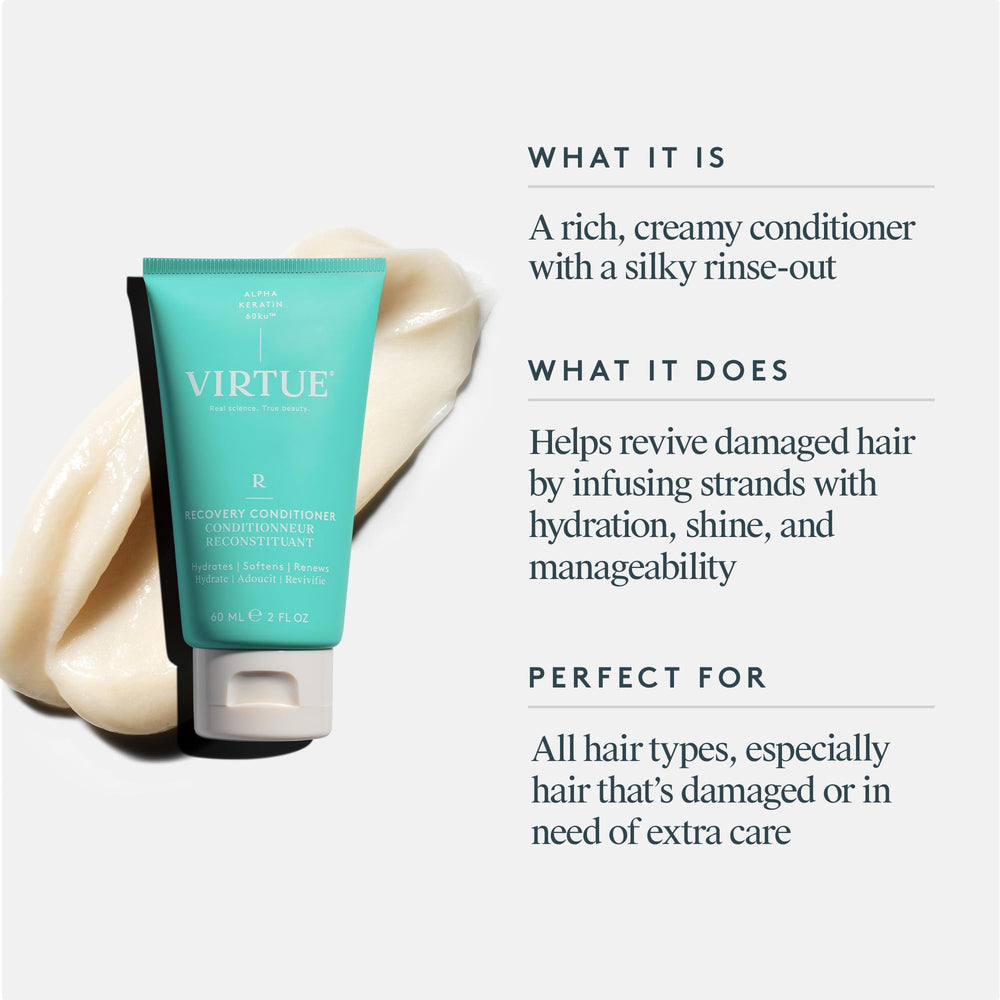 VIRTUE Recovery Conditioner being applied with smooth glide through hair