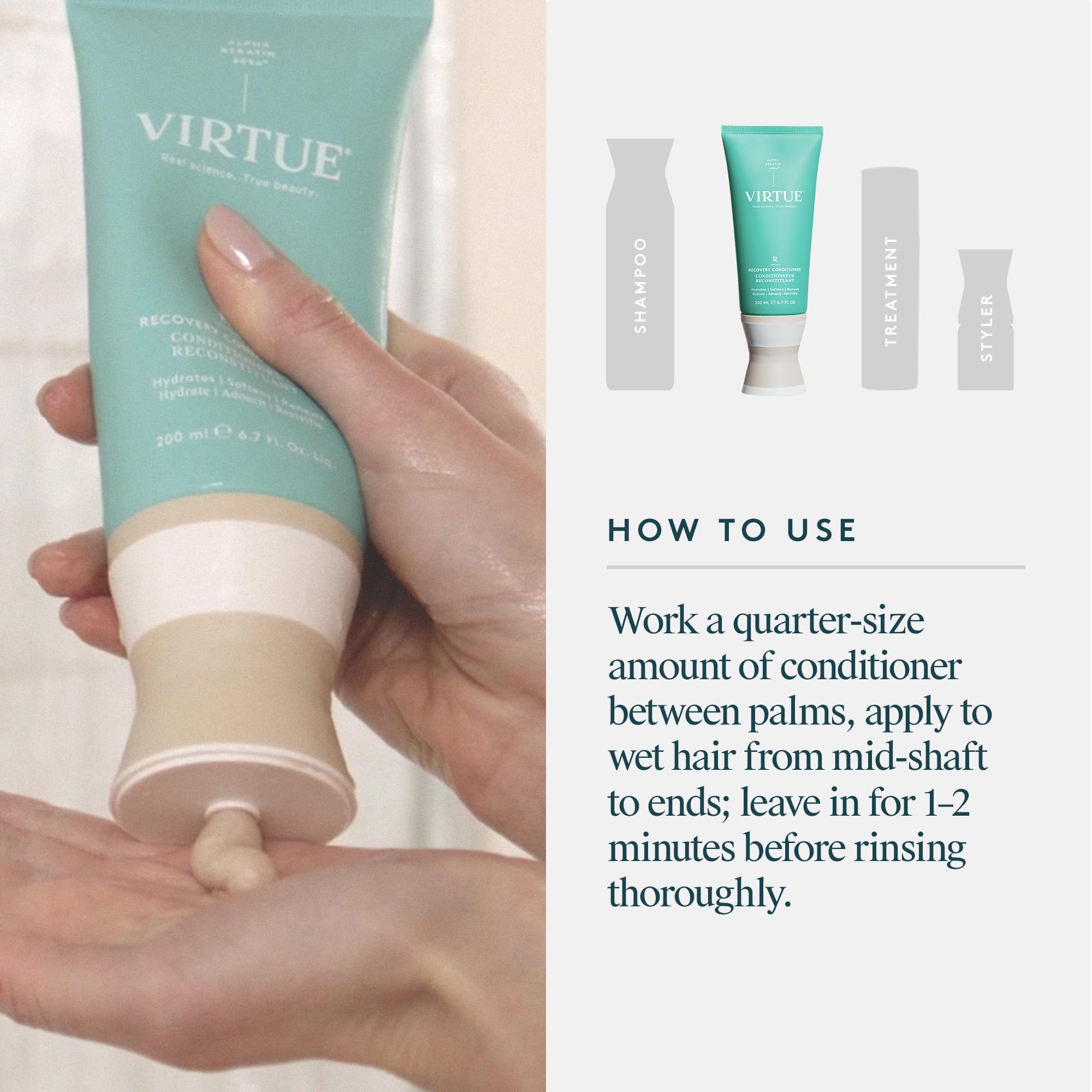 Color safe care with VIRTUE Recovery Conditioner with Keratin