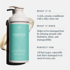 VIRTUE Recovery Conditioner label close-up showing sulfate free color safe formula
