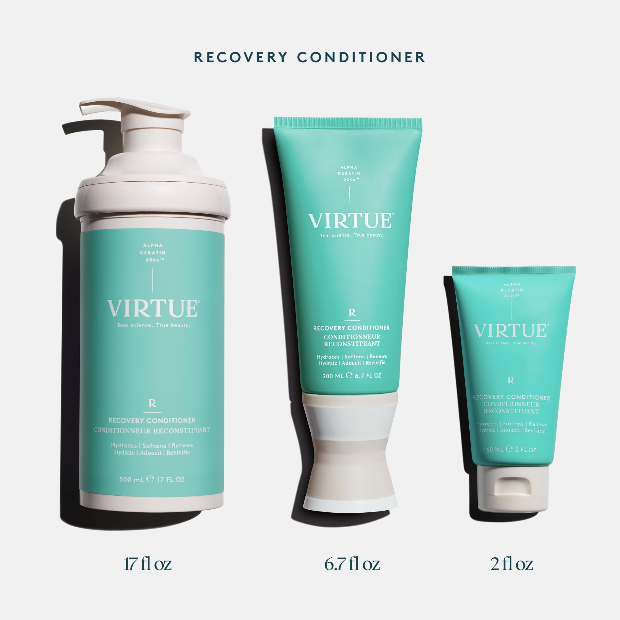 VIRTUE Recovery Conditioner after-use softness and shine.
