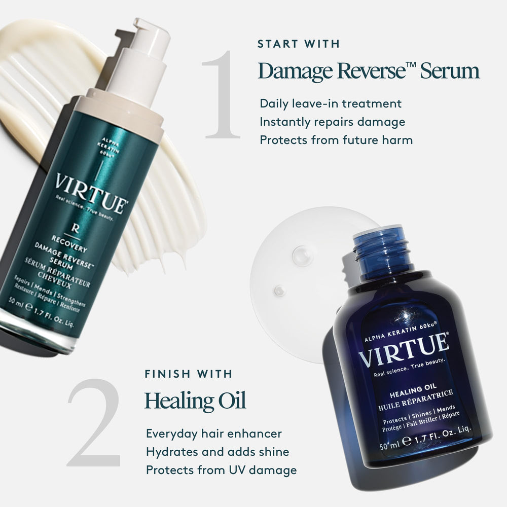 VIRTUE Recovery Damage Reverse Hair Serum close-up showing the texture.