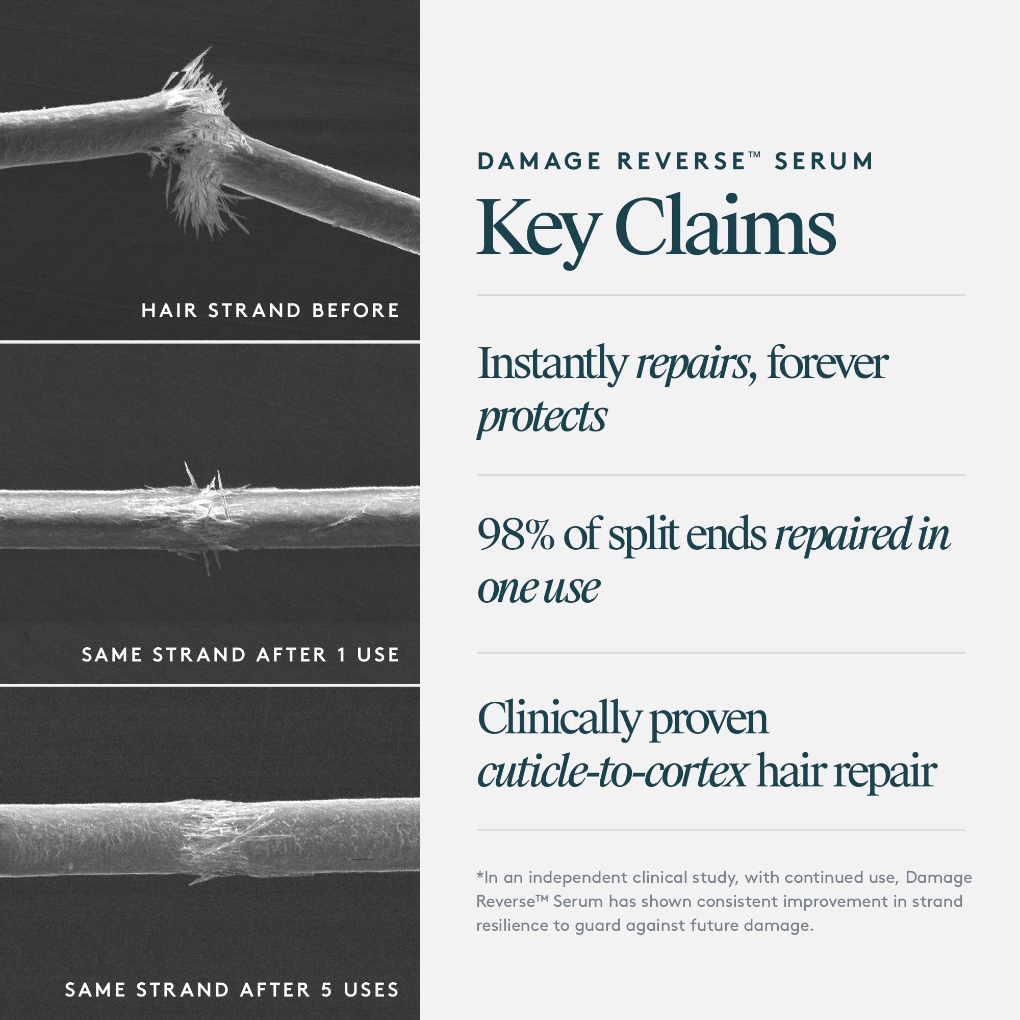 VIRTUE Recovery Damage Reverse Hair Serum on damp hair for easy styling.