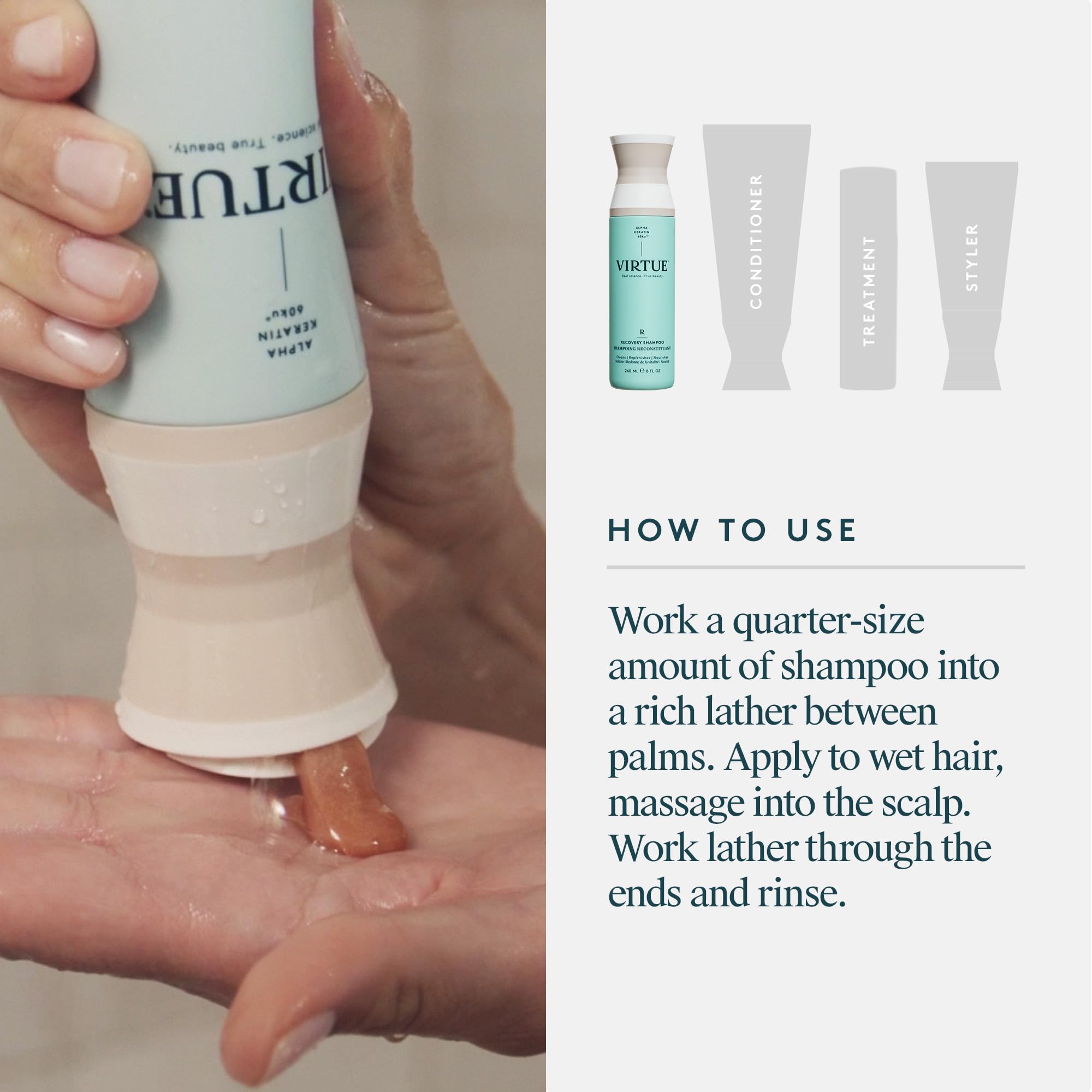 Aceite de semilla de baobab presente en VIRTUE Recovery Shampoo para nutrición ligera.
