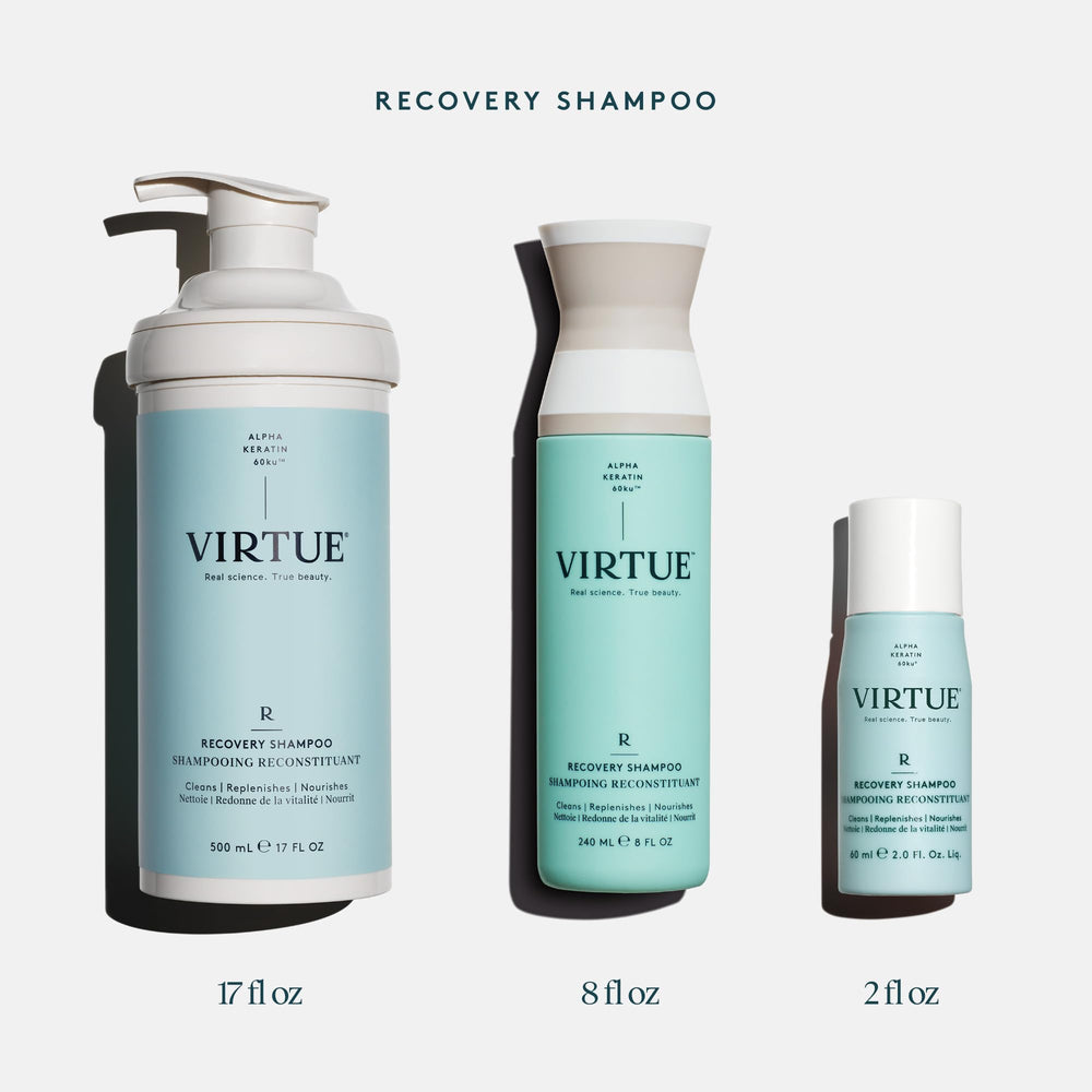 Cabello dañado después del lavado con VIRTUE Recovery Shampoo.