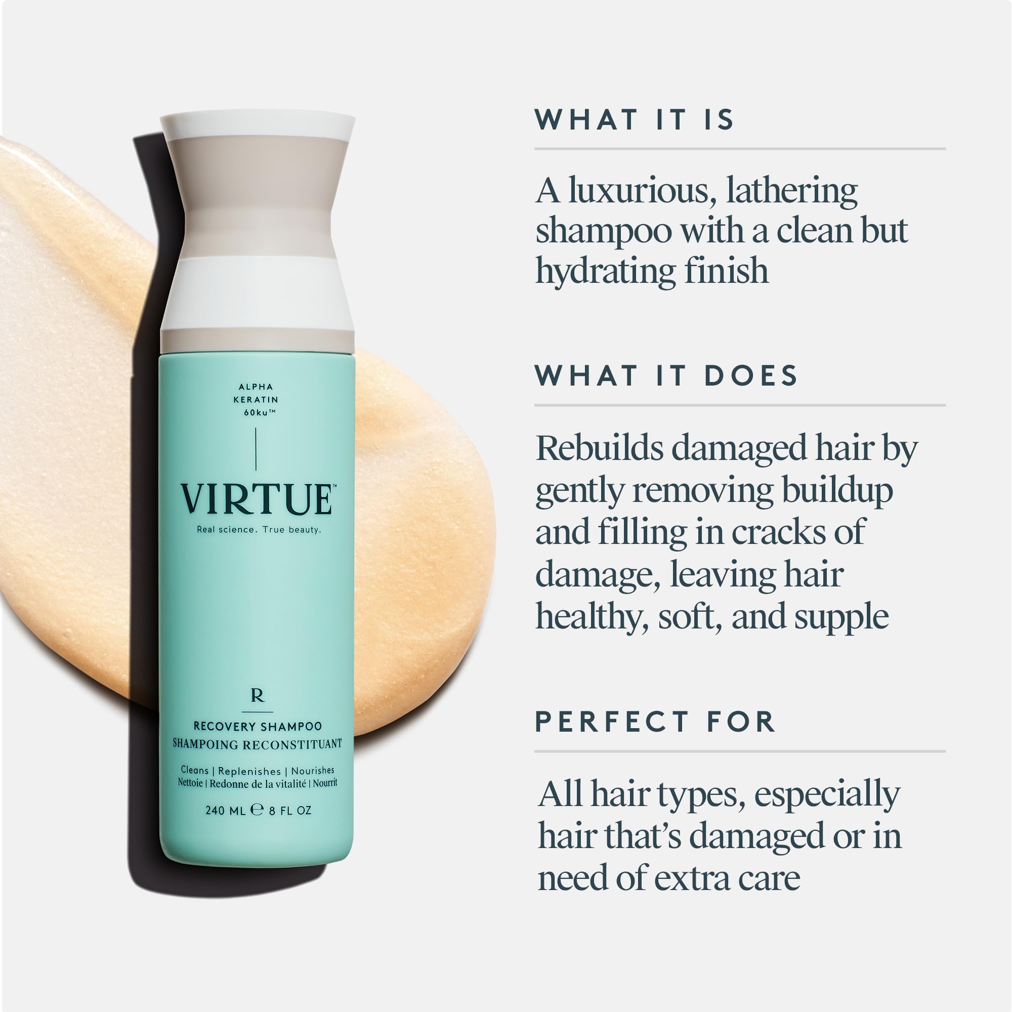 VIRTUE Recovery Shampoo color-safe icon indicating color-treated compatibility