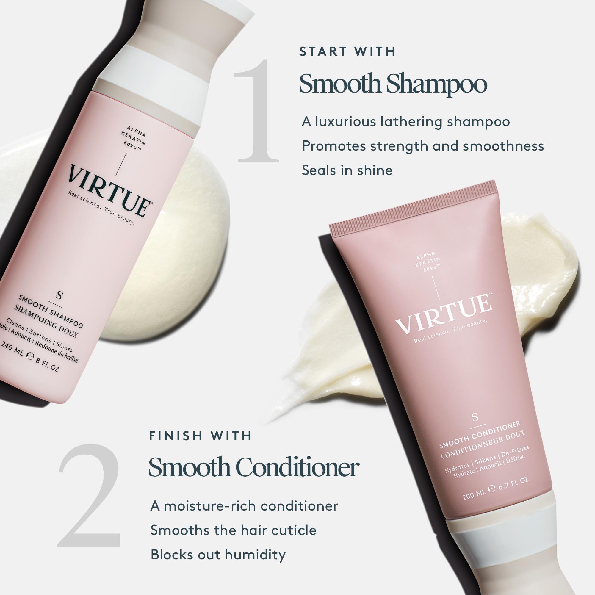 Virtue Smooth Conditioner color-treated model displaying vibrant shine